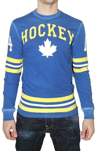 Dsquared2 Washed Jersey Hockey Longsleeve Tshirt in Blue for Men - Lyst