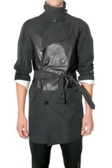 Neil Barrett Leather Front Technic Cotton Trench Coat