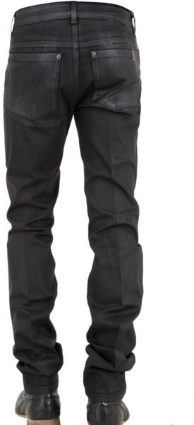 black waxed denim jeans mens