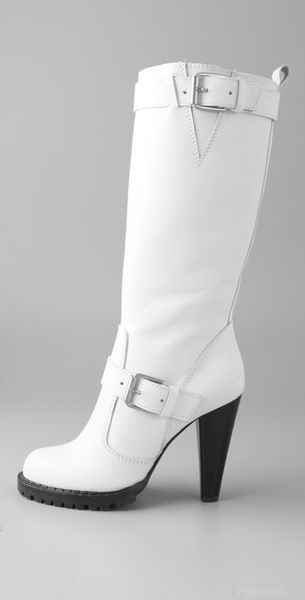 white pointed toe heel boots