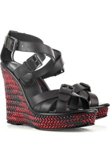 Bottega Veneta Woven Leather Wedge Sandals - Lyst