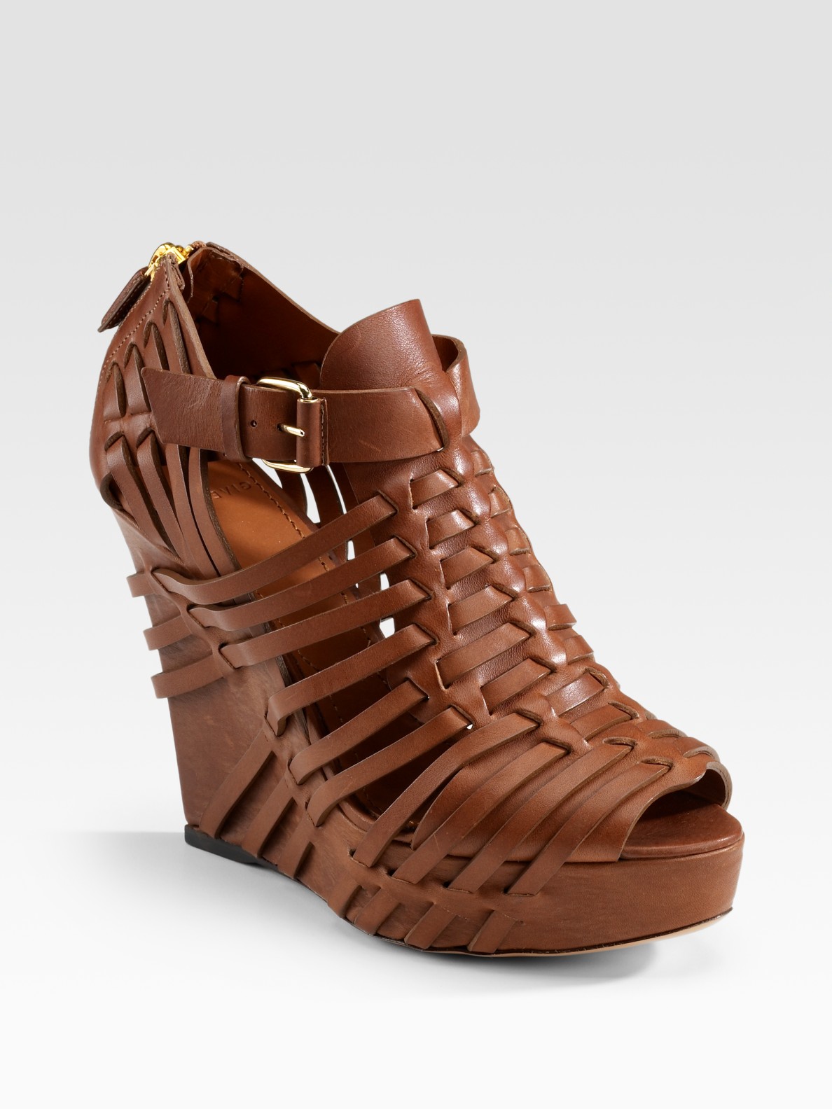 Givenchy Corinne Woven Leather Wedge Sandals in Brown (tan) | Lyst