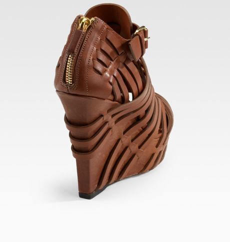 Givenchy Corinne Woven Leather Wedge Sandals in Brown (tan) | Lyst