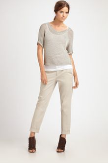 Vince Cropped Metallic Knit Sweater - Lyst