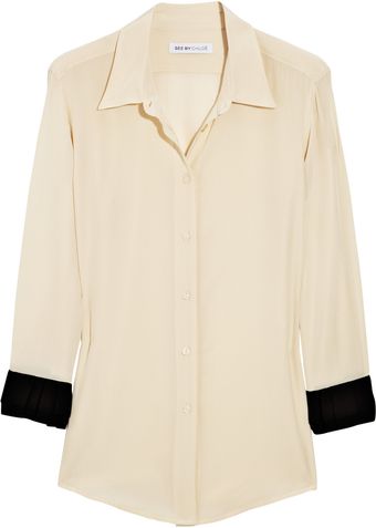 See By Chloé Contrast-cuff Silk-chiffon Blouse - Lyst