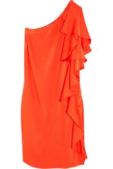 Halston Ruffled Asymmetric Silk Dress - Lyst