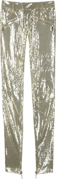 Balmain Gold Toned Biker Pants - Lyst