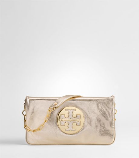 tory burch metallic reva clutch