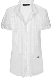 Roberto Cavalli Ruffled Cotton Blouse - Lyst