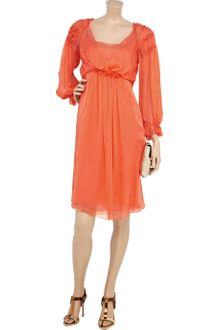 Alberta Ferretti Smocked Silk-chiffon Dress - Lyst