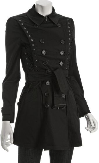  Black Cotton-poly Jasmina Lace-up Detail Trench Coat 
