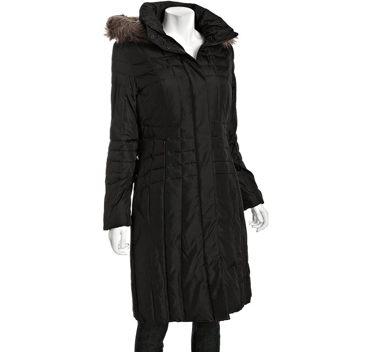 calvin klein long coat down with faux fur hood