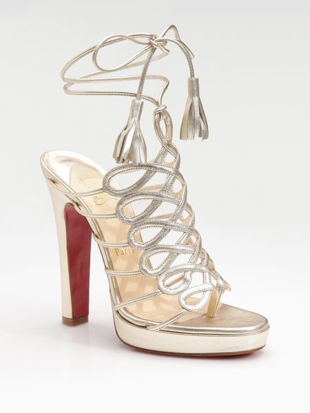 Christian Louboutin Salsbourg Metallic Leather Strappy Sandals in Gold - Lyst