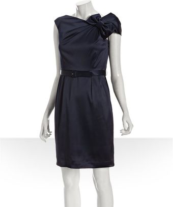 Eliza J Navy Sateen Bow Shoulder Belted Dress - Lyst