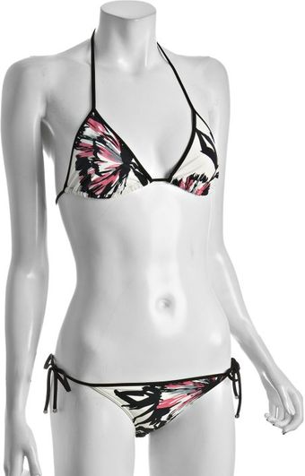 Gucci Black and Pink Floral Triangle String Bikini - Lyst