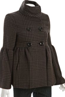 Latte By Coffeeshop Olive Plaid Wool Pleated Double Breasted Coat - Lyst