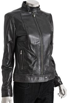 Laundry By Shelli Segal Gunmetal Leather Zip Front Jacket - Lyst