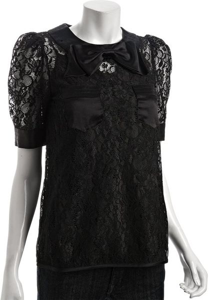 Marc By Marc Jacobs Black Lace Bow Detail Short Sleeve Blouse in Black - Lyst
