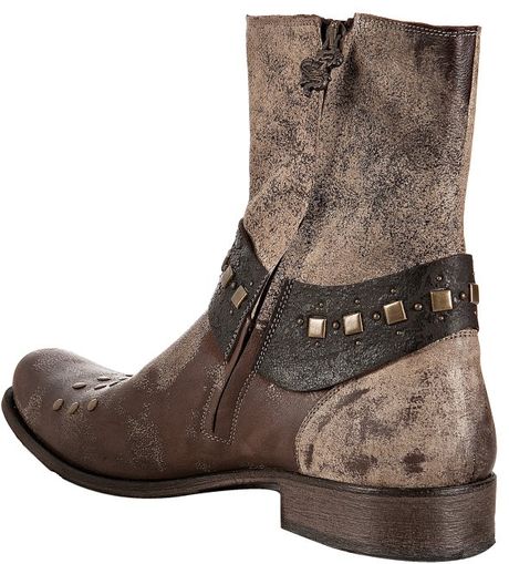 Mark Nason Rock Lives Distressed Brown Leather Biarritz Studded Boots in Brown for Men | Lyst