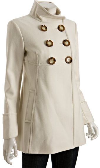 Michael by Michael Kors Ivory Wool Blend Double-breasted Babydoll Coat - Lyst