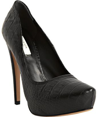 Prada Black Croc Embossed Platform Pumps - Lyst