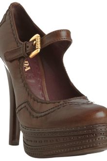 Prada Cocoa Leather Stitch Trim Platform Pumps - Lyst