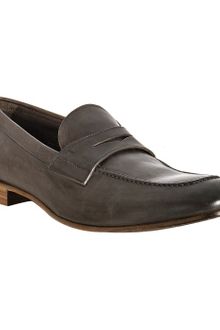 Prada Grey Leather Penny Strap Loafers - Lyst