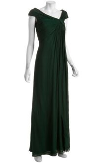 Tadashi Shoji Hunter Green Silk Chiffon Pleated Bodice Long Gown - Lyst
