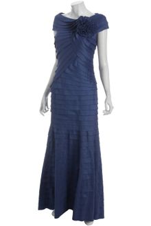 Tadashi Shoji Sapphire Taffeta Shutter Pleated Rosette Gown - Lyst