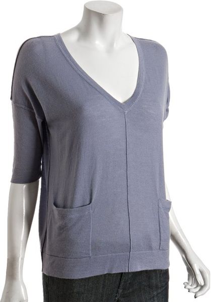 Autumn Cashmere Storm Cashmere Button Back Vneck Sweater in Blue - Lyst