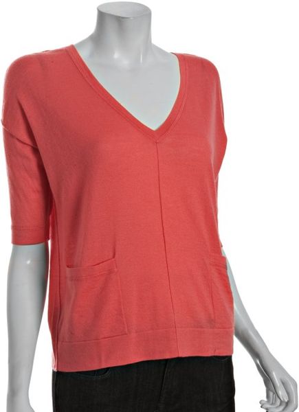 Autumn Cashmere Shrimp Cashmere Button Back Vneck Sweater in Pink - Lyst
