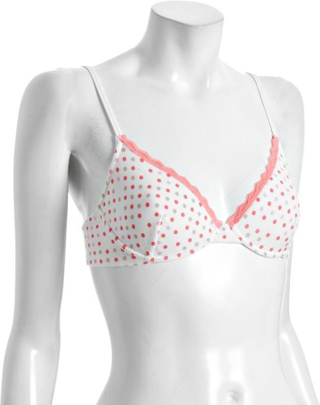 Cosabella Pink Polka Dot Cotton Caroline Lace Trim Bra in Pink - Lyst