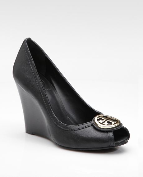 tory burch black peep toe wedge