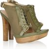 Emilio Pucci Leather and Canvas Laceup Sandals in Green (olive) - Lyst