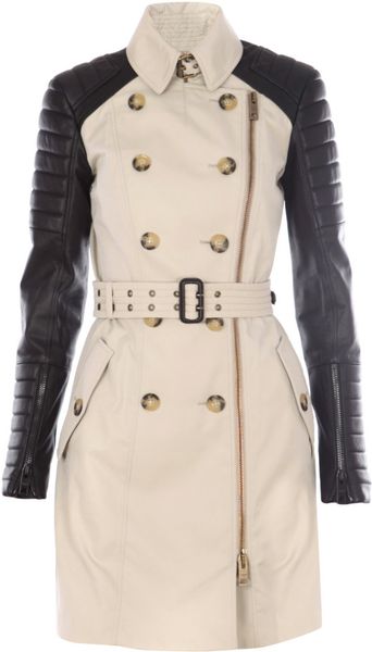 Burberry Prorsum Leather and Cotton Trench Coat in Beige - Lyst