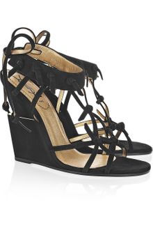 Yves Saint Laurent Trybal Suede Wedge Sandals - Lyst