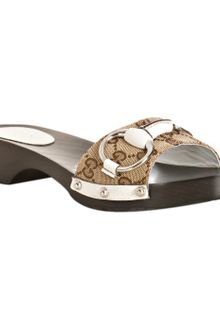 Gucci White and Beige Gg Canvas Icon Bit Wooden Clog Slides - Lyst