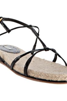 Miu Miu Black Patent Leather Jute Detail Sandals - Lyst