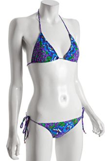 Roberto Cavalli Purple Floral Print Sliding Triangle Halter Bikini - Lyst