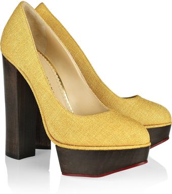 Charlotte Olympia Bebel Textured Cotton Platform Pumps - Lyst