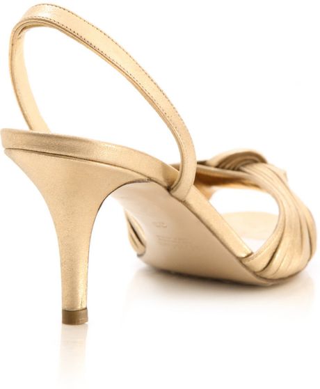 Max Mara Mid Heel Metallic Sandals in Gold | Lyst