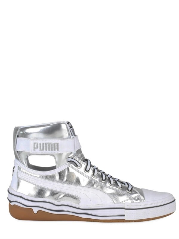 shiny silver sneakers