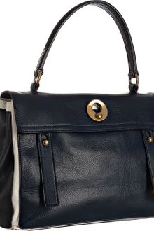 Yves Saint Laurent Marine and White Calfskin Leather Muse Two Satchel - Lyst