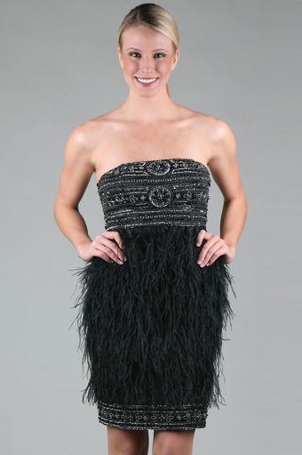 Sue Wong Strapless Feather Dress - Lyst