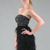 Sue Wong Strapless Feather Dress in Gray - Lyst