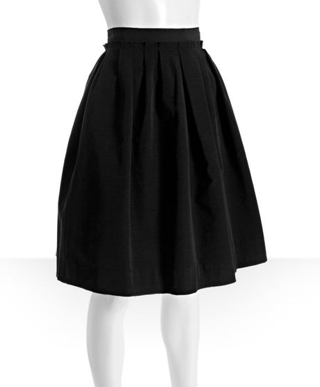 Dandg Black Cotton Blend Pleated Knee Length Skirt In Black Lyst