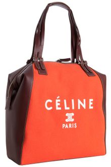 Celine Poppy Canvas and Calfskin Vertical Logo Print Tote - Lyst