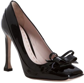  Black Patent Leather Bow Detail Pumps 