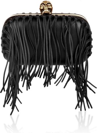  Classic Skull Fringe-embellished Leather Box Clutch 