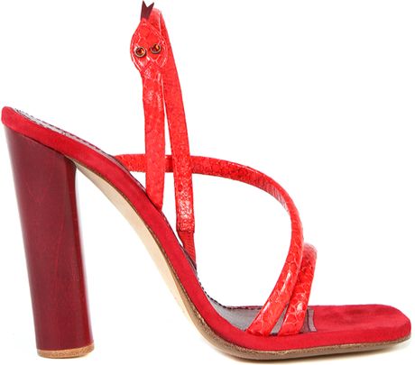 Marc Jacobs Leather and Calf Velvet Snake Sandals in Red (snake) - Lyst